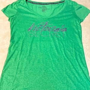 Victoria’s Secret bright green with glitter logo Tshirt